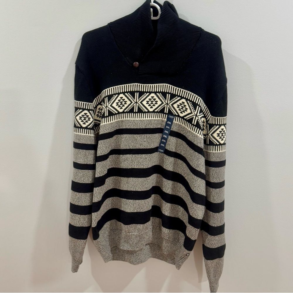 Chaps shawl collar black and slate gray multi pattern sweater size 2XL NWT